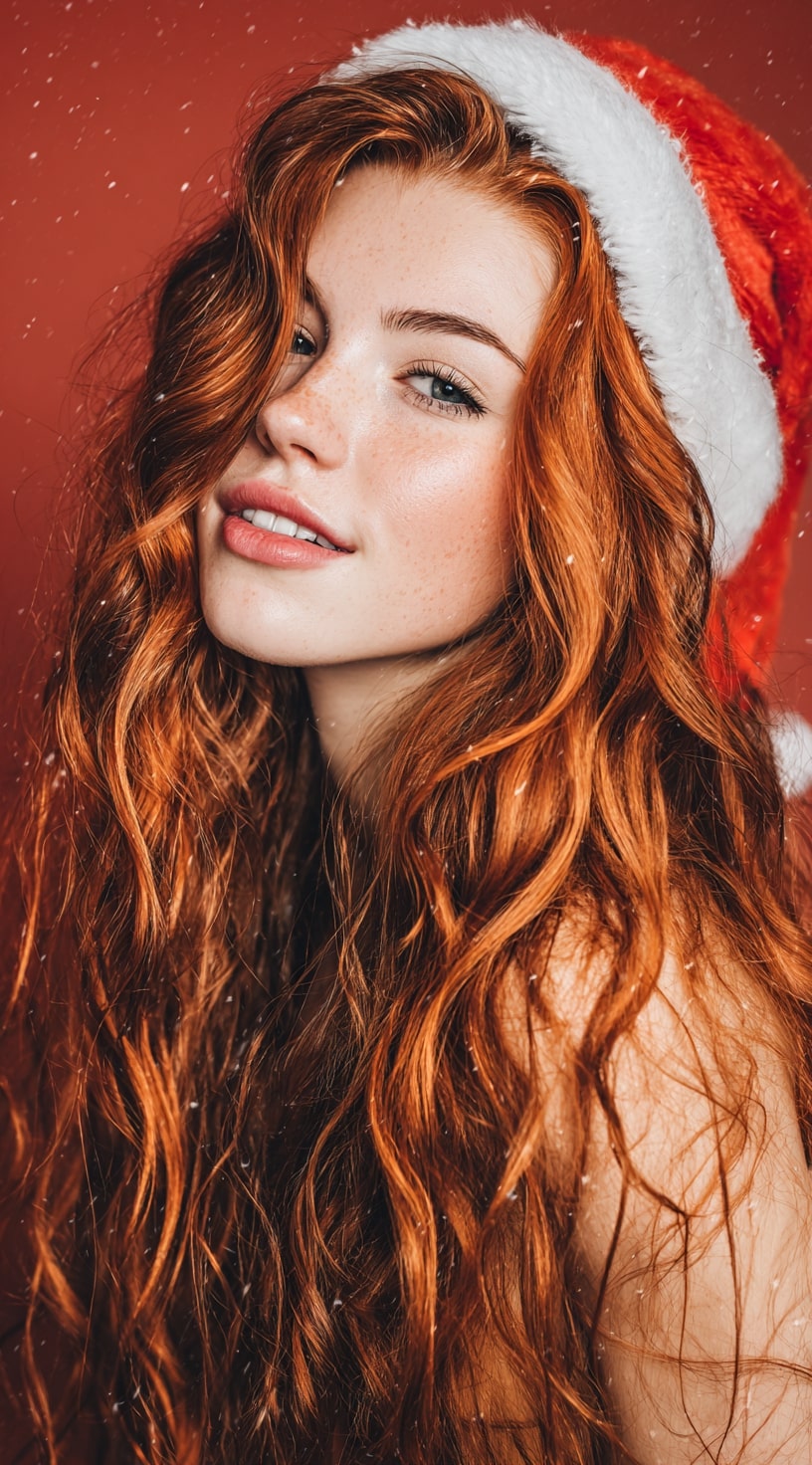 Classic Christmas Red Long Waves Wig