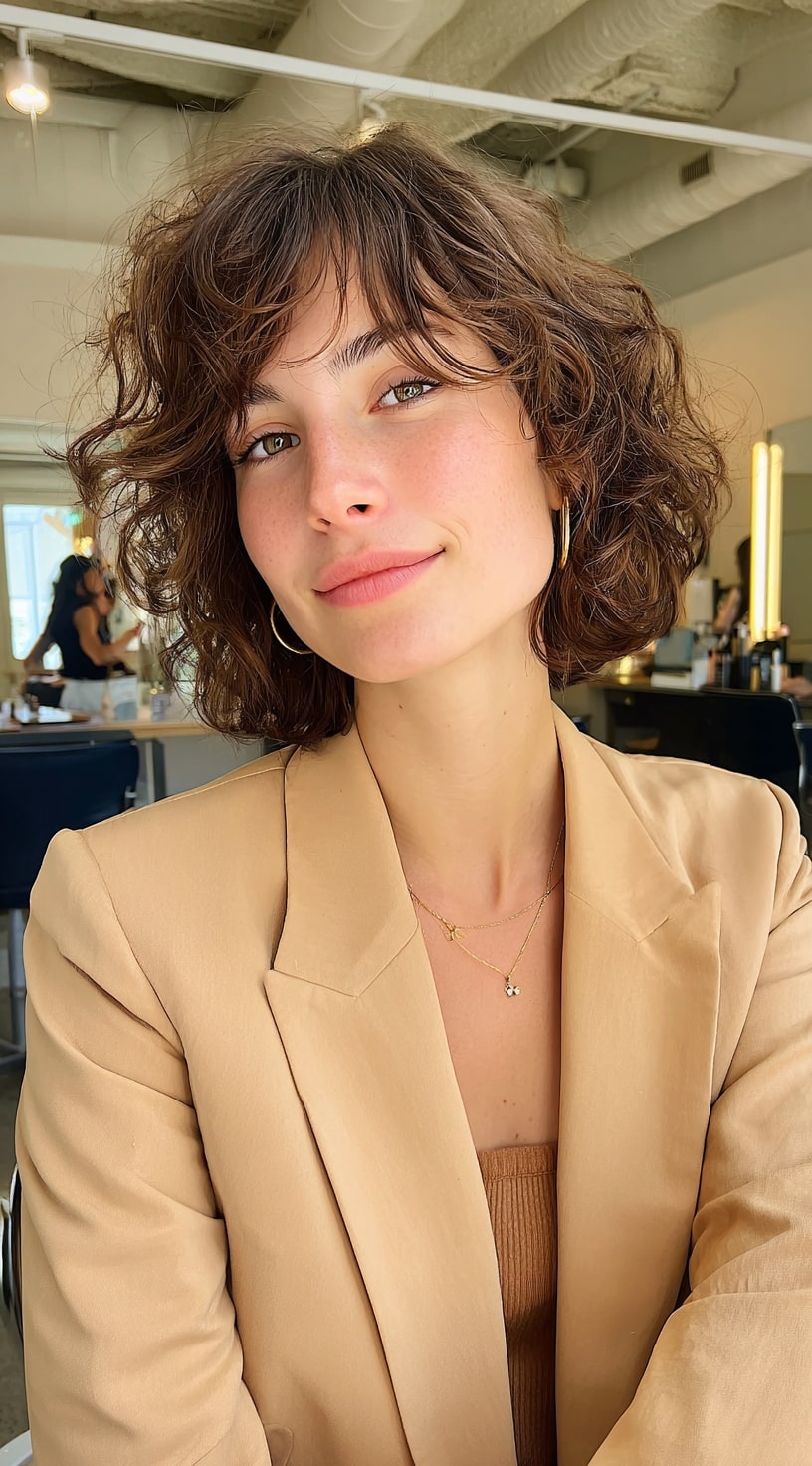 Classic Long French Bob with Natural Curls