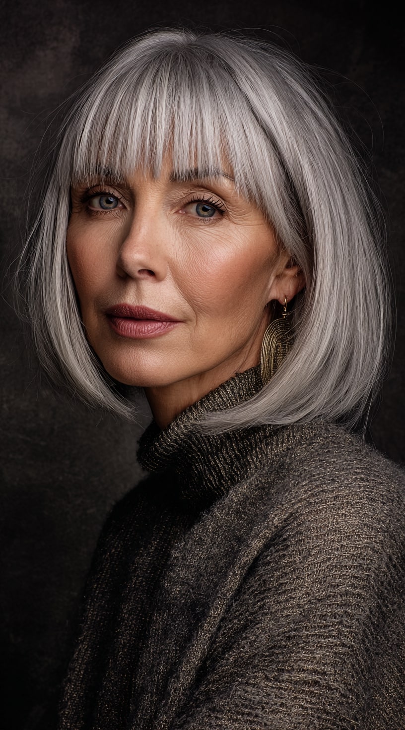 Layered Long Bob with Sleek Bangs