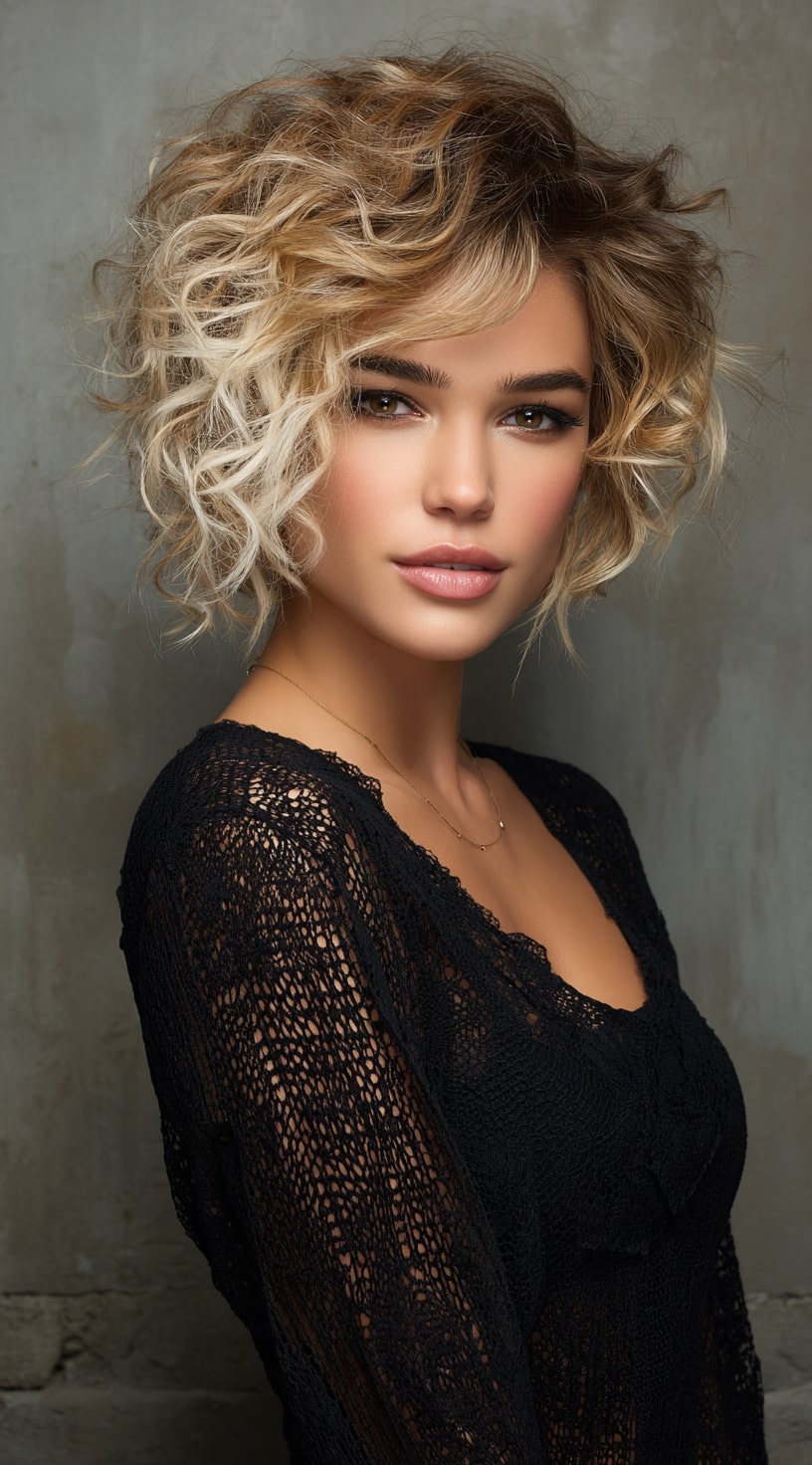 Classic Long French Bob with Natural Curls