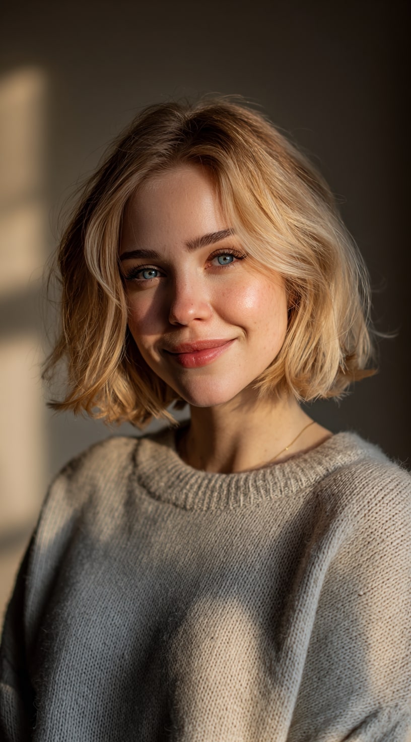 Textured Blonde Bob with Effortless Glow