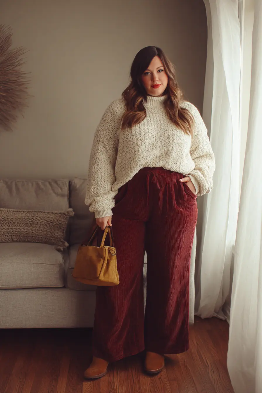 Cozy Cable Knit Sweater with Corduroy Pants