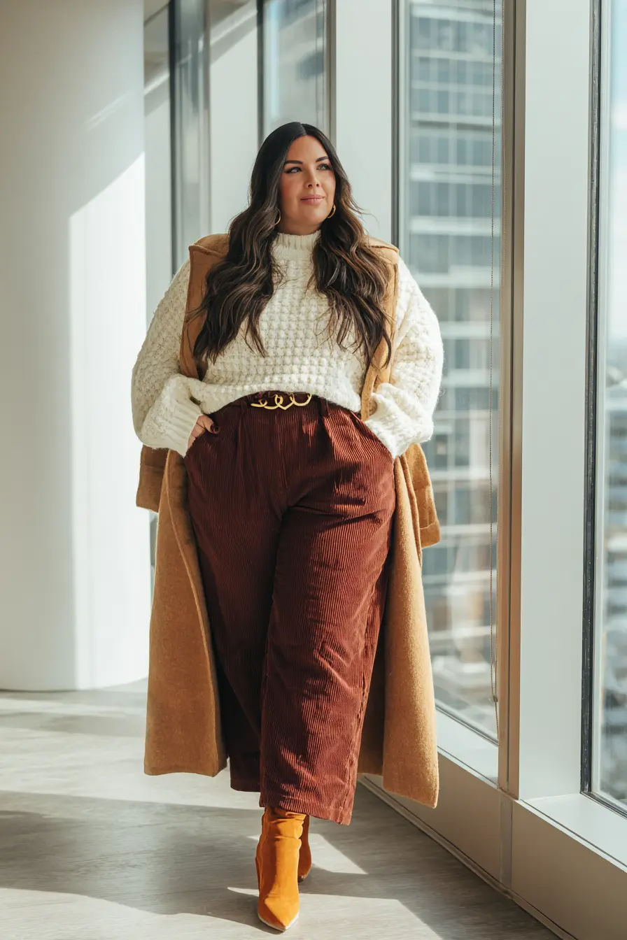 Cozy Cable Knit With Corduroy Charm