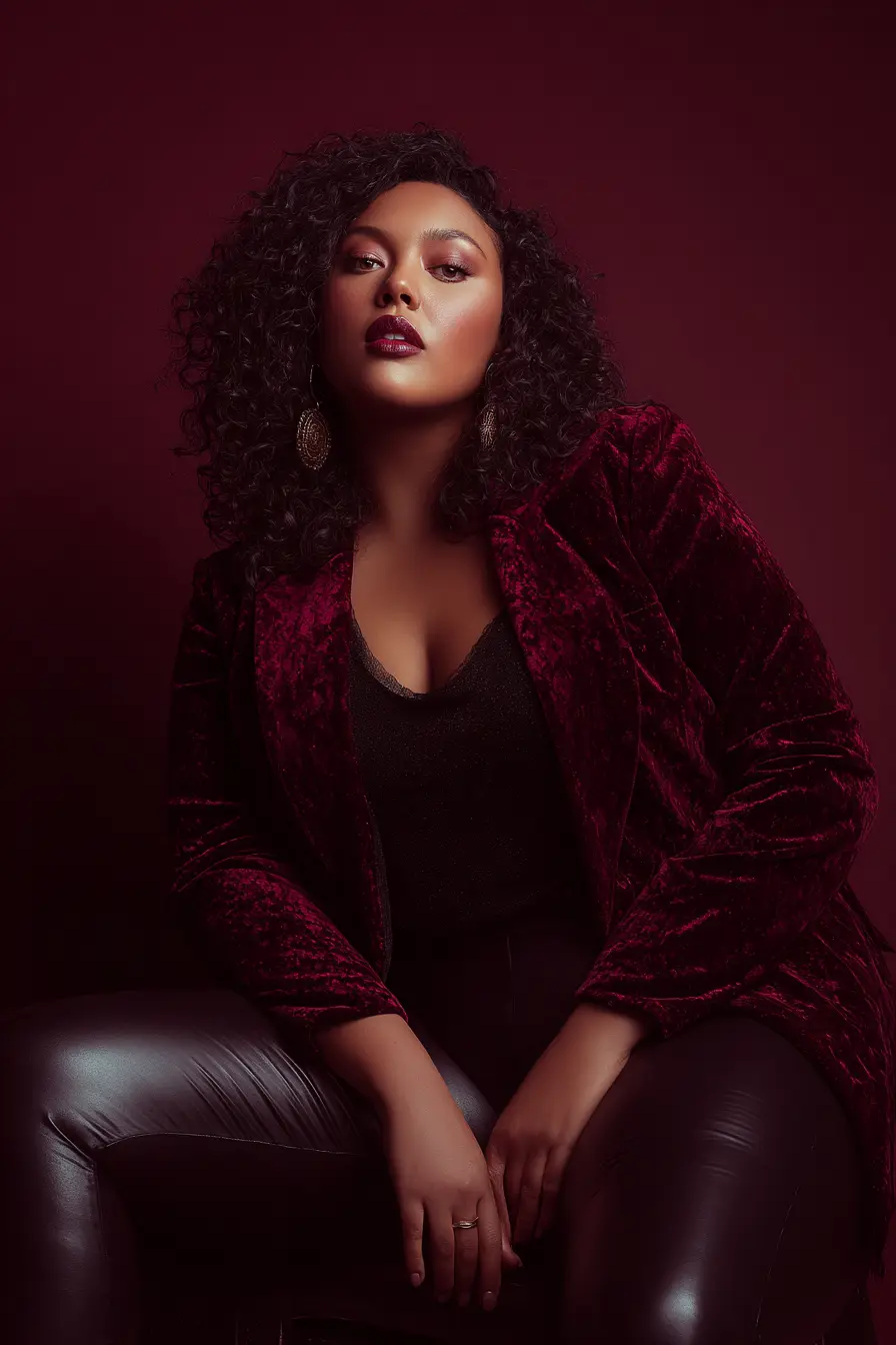 Velvet Blazer with Leather Edge