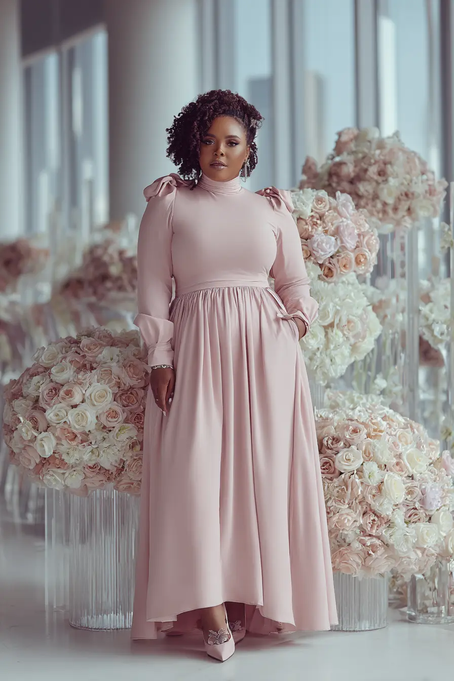 Plus Size Mauve Pink Crepe Wedding Guest Dress
