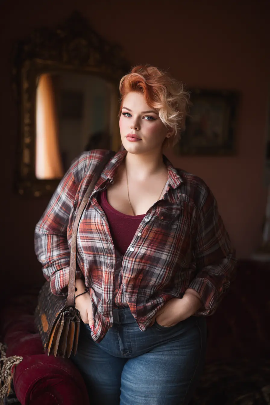 Plaid Flannel with High-Waisted Jeans