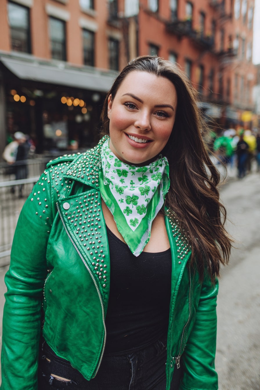 Studded Leather Jacket + Clover Bandana Accent