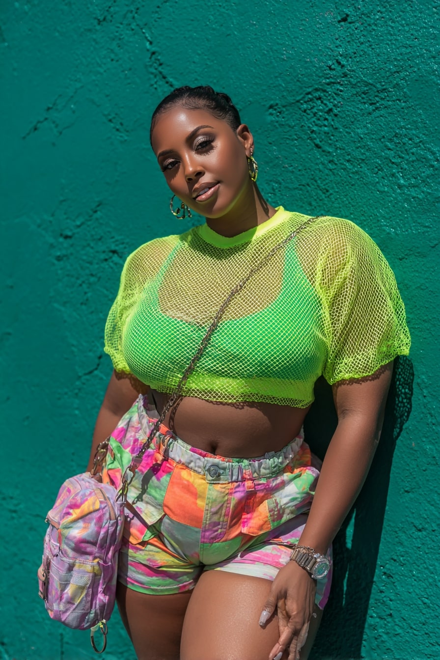 Neon Mesh Layered Shorts Summer Baddie Outfit