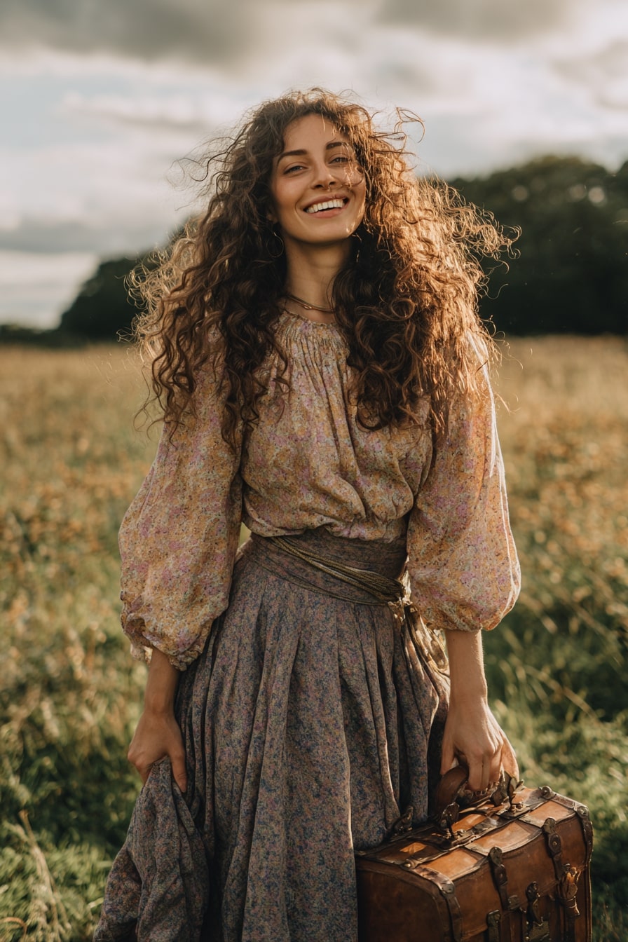 Billowed Peasant Blouse + Flowing Maxi Skirt