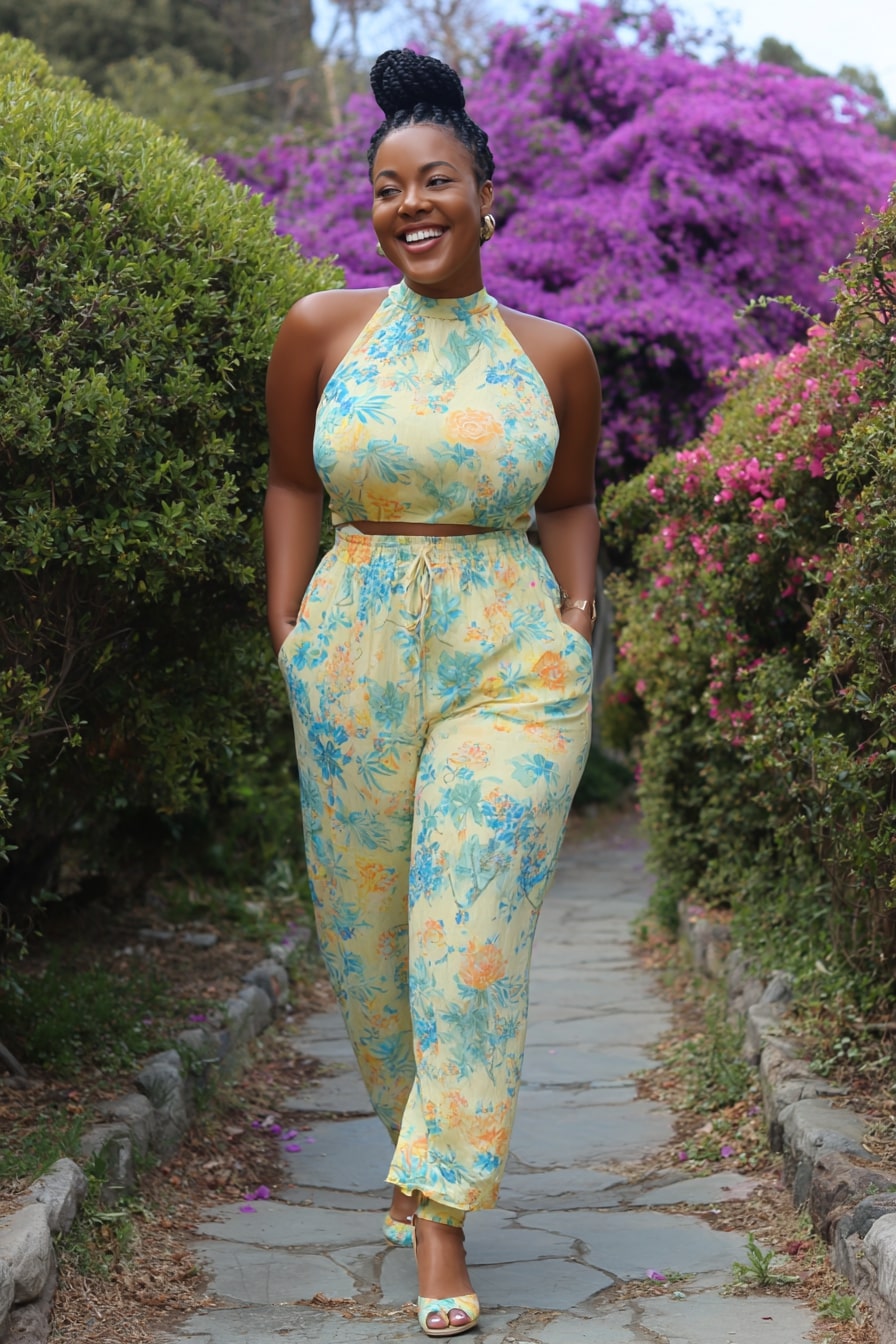 Floral Jumpsuit + Halter Neckline