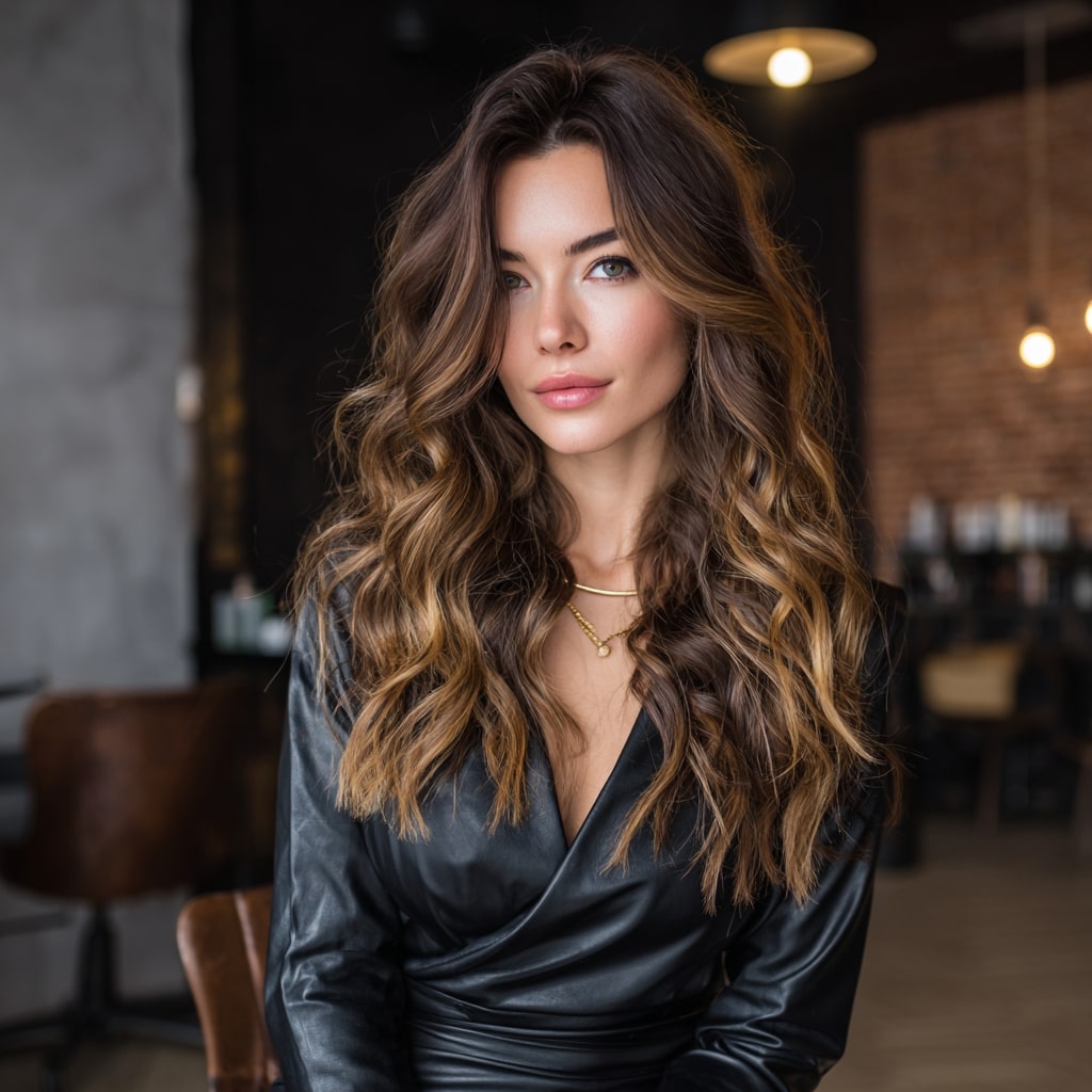 Brunette Waves with Caramel Honey Balayage