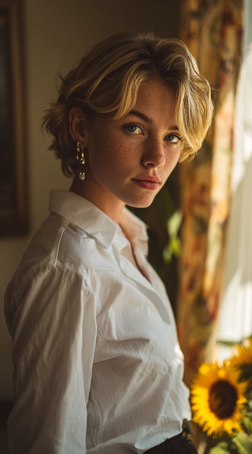 Soft Wavy Blonde Bob with Vintage Charm