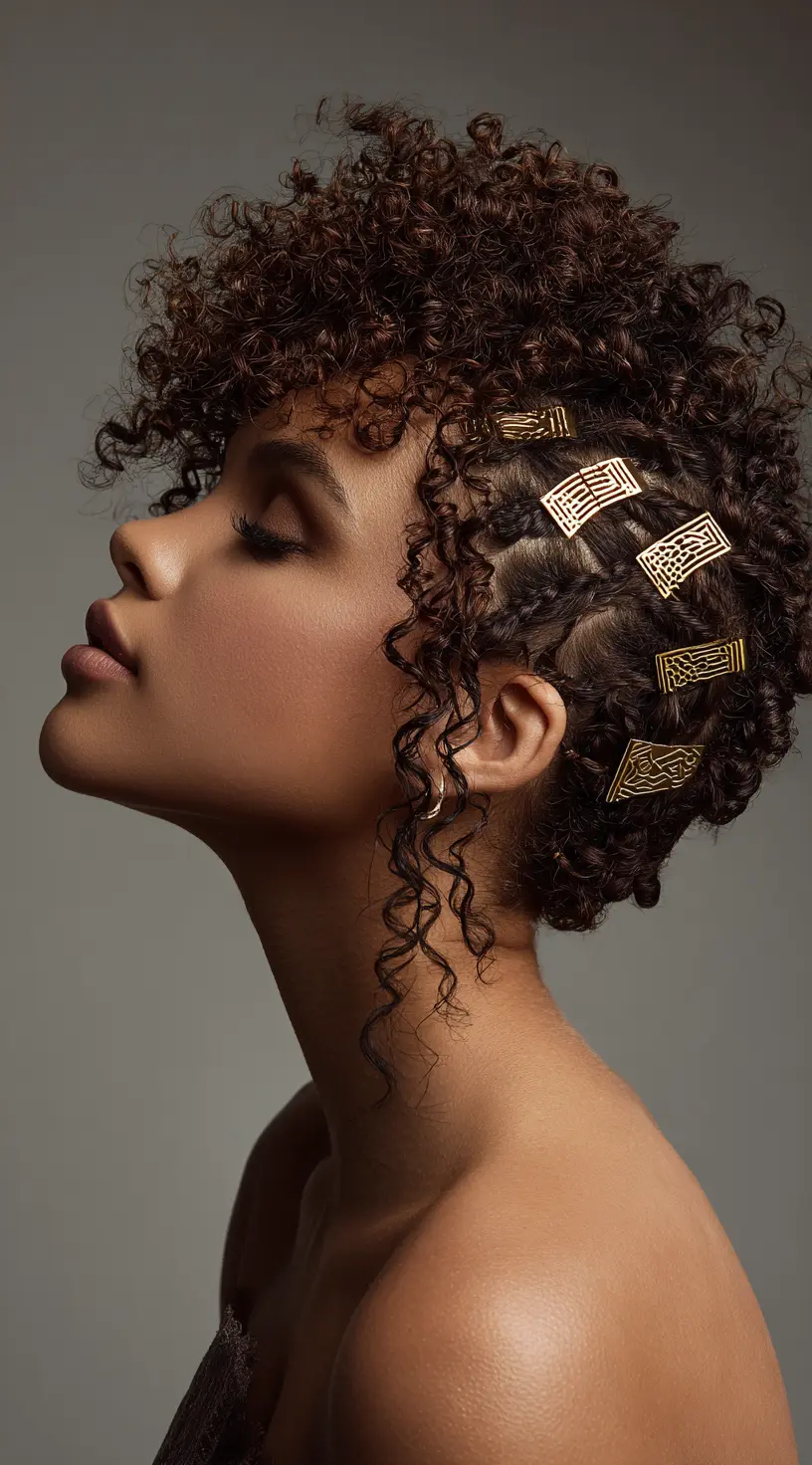 Braided Side Part on Curly French Bob