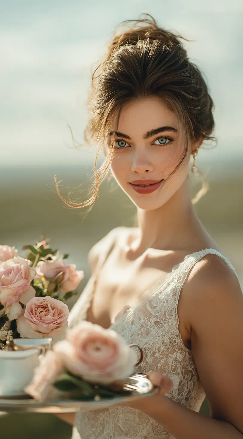 Curly Updo with Soft Tendrils for a Romantic Touch