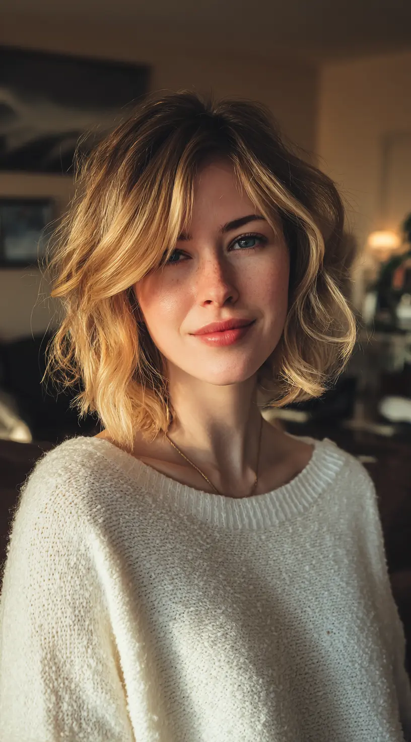 Dirty Blonde Curly French Bob