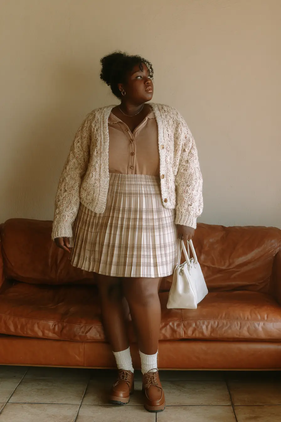 Plaid Skirt and Cozy Cardigan 90s Charm