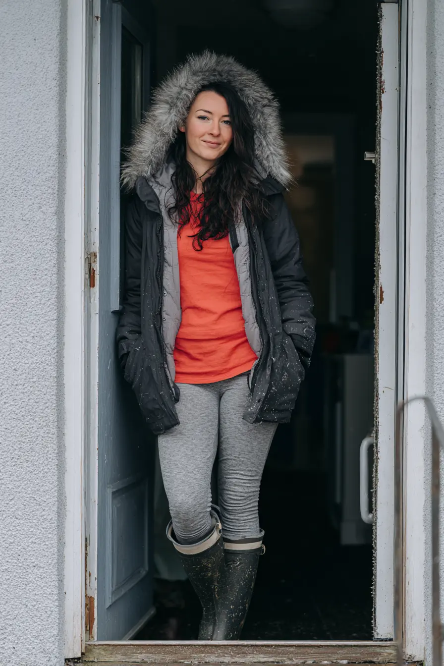 Black Faux Fur Trim Parka with Casual Winter Layers