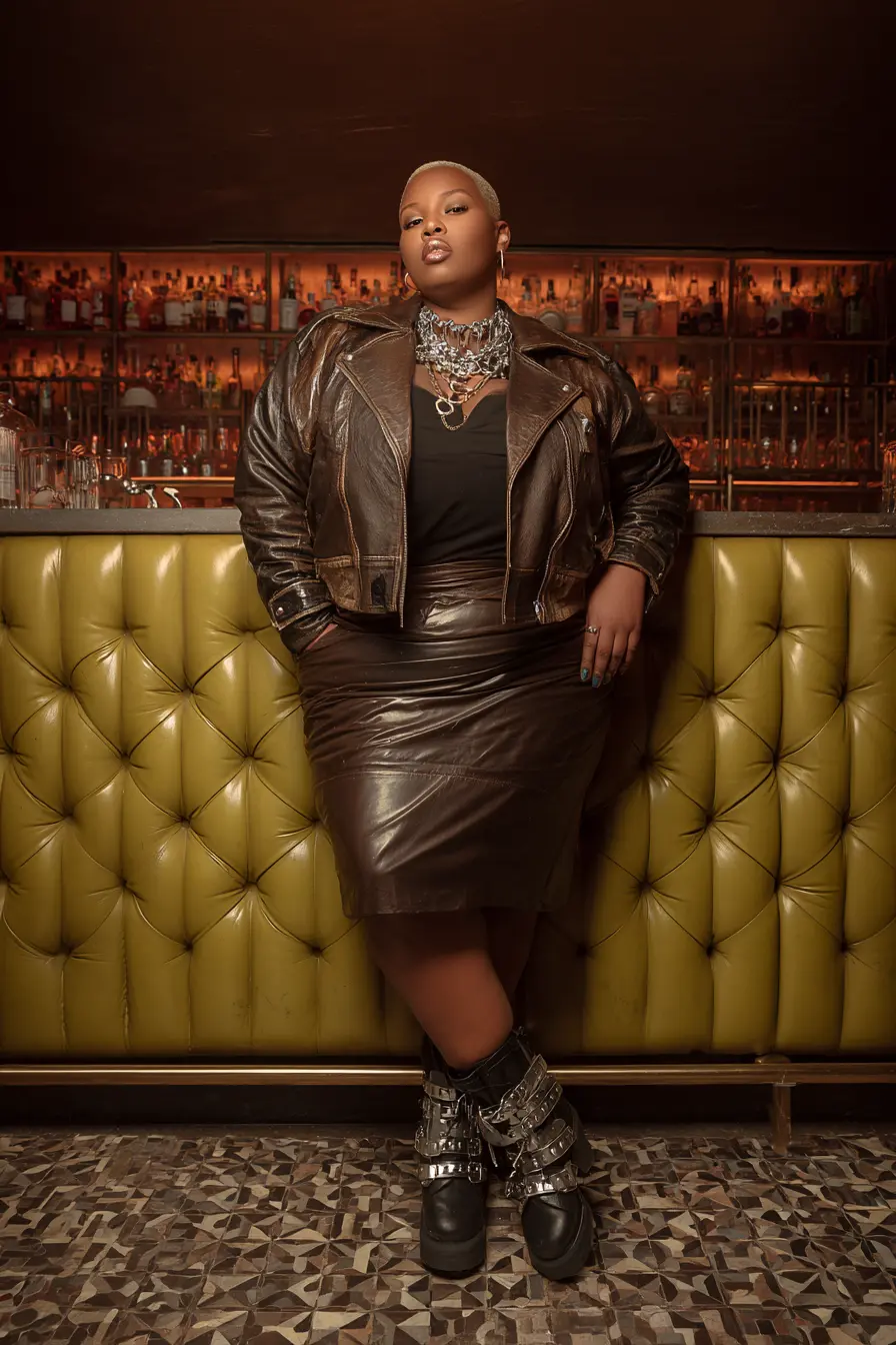 Leather Moto Jacket with Edgy Skirt