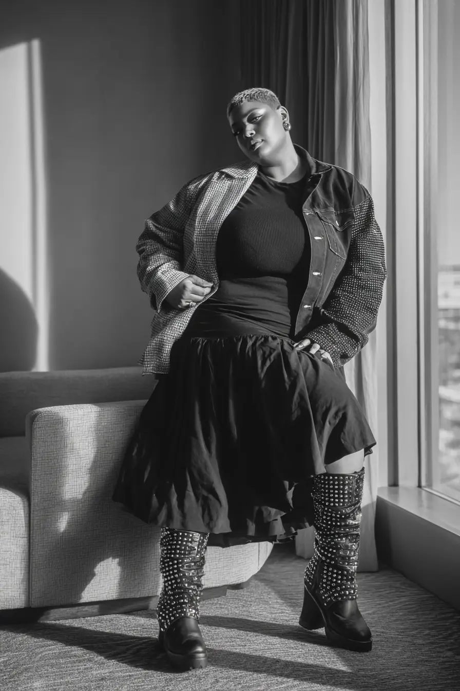 Patchwork Denim Jacket with Edgy Boho Edge