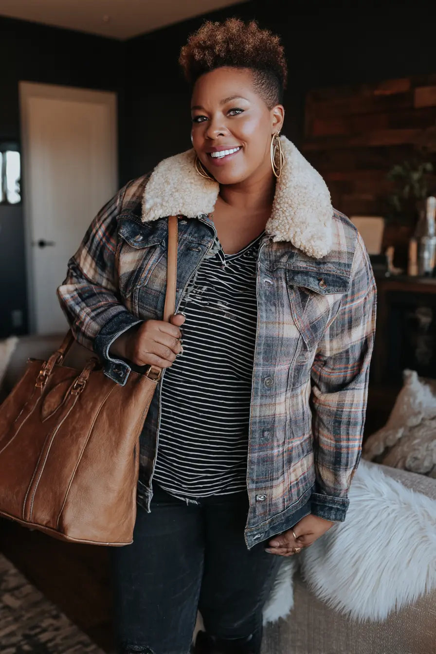 Sherpa Lined Denim Jacket Outfit