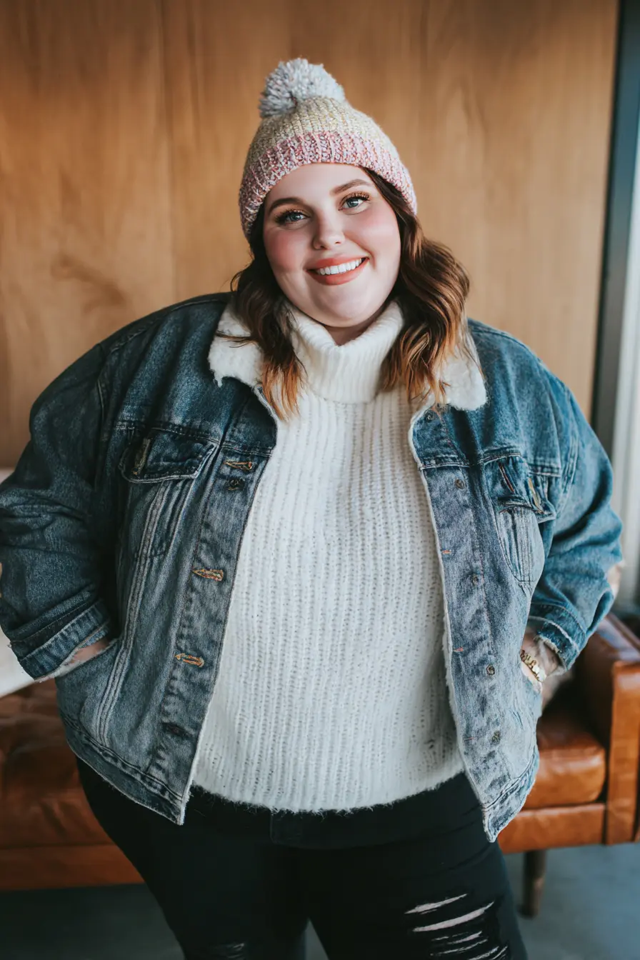 Sherpa Denim Jacket with Knit Sweater