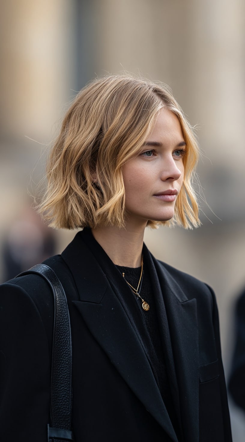 Sleek Blonde Bob with Subtle Waves