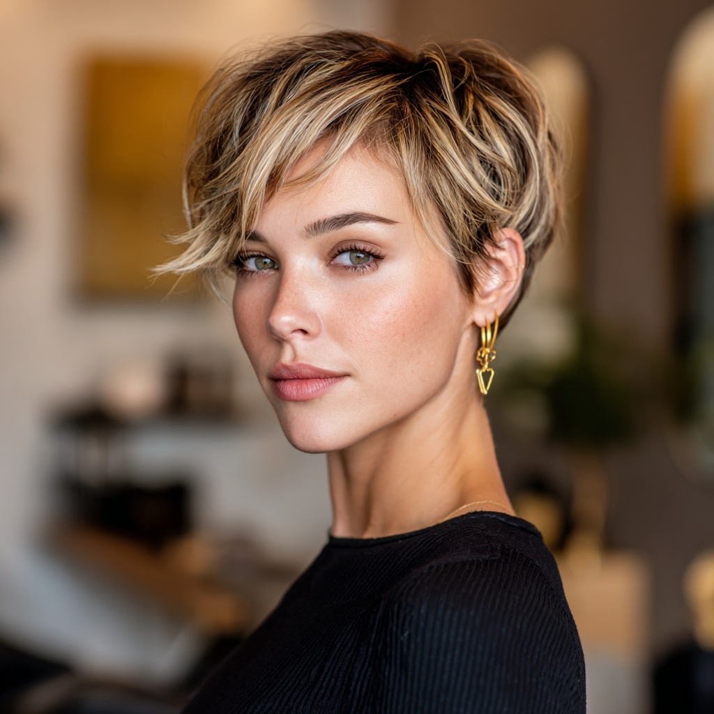 Dimensional Brown Balayage Pixie Bob