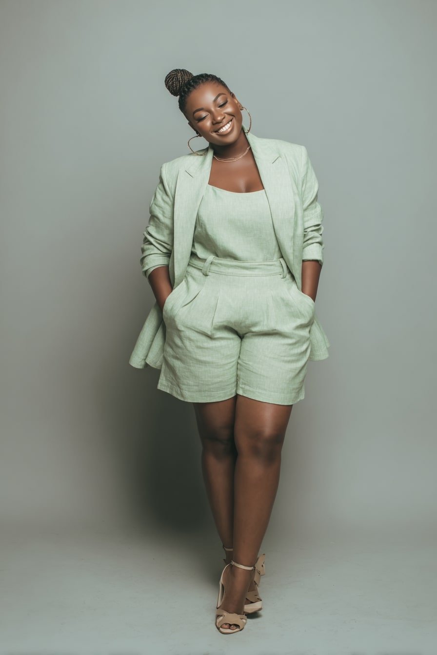 Sage Linen Blazer Set + Tailored Shorts
