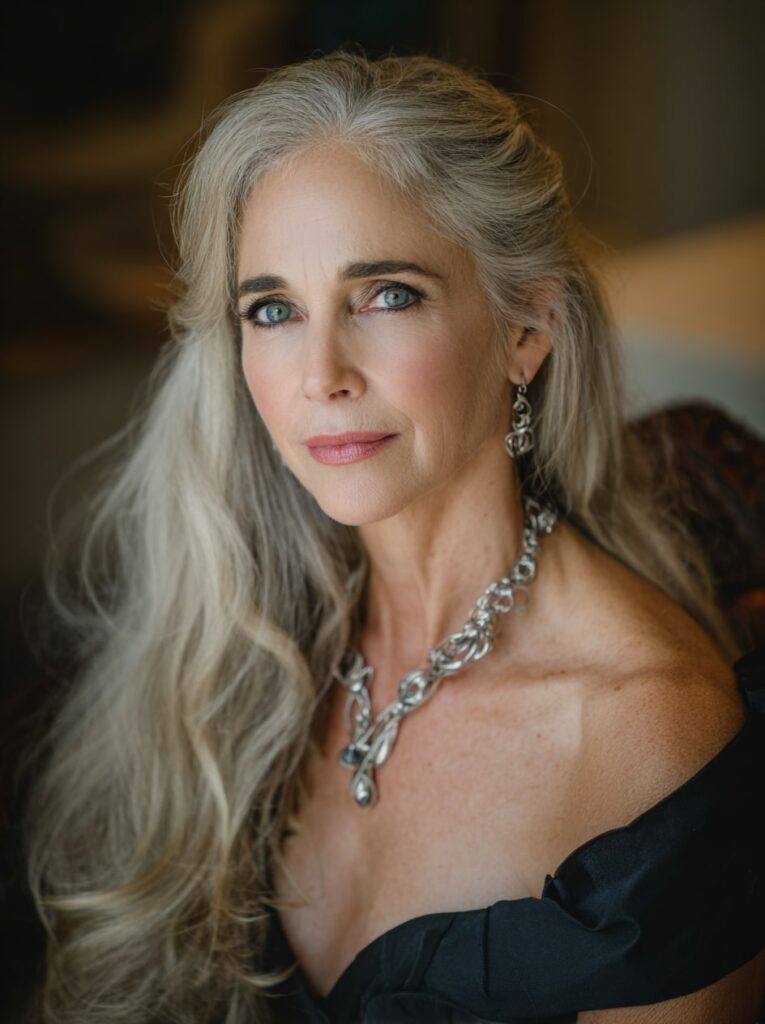 Flowing Silver Waves with Regal Beauty