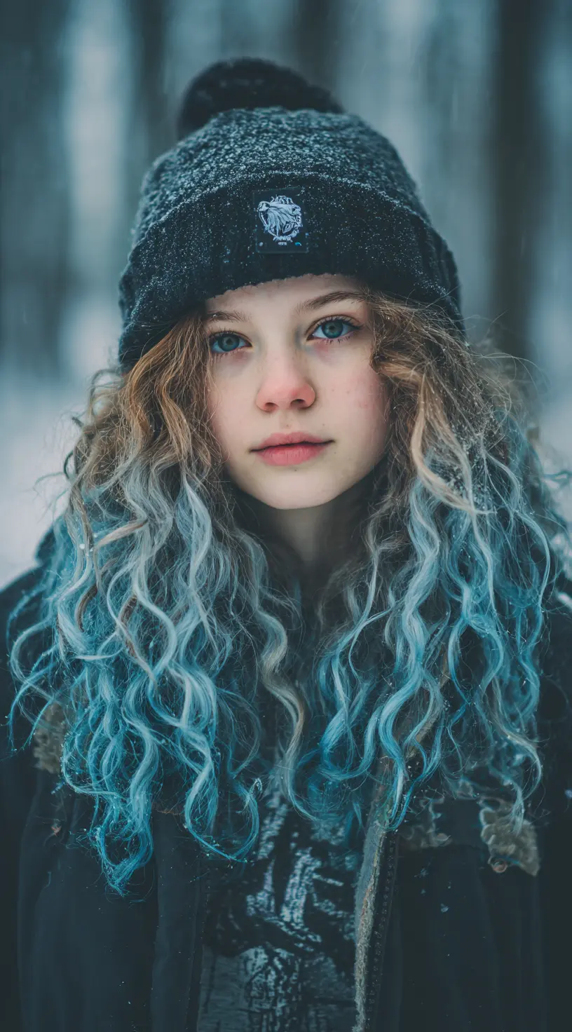 Frosted Electric Blue Balayage on Winter Curls