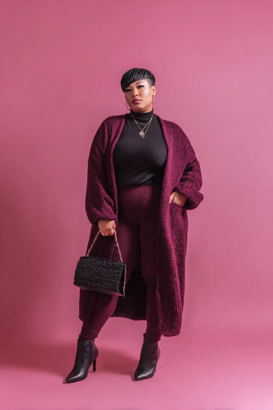 Cardigan Coat with Mock Neck Bodysuit