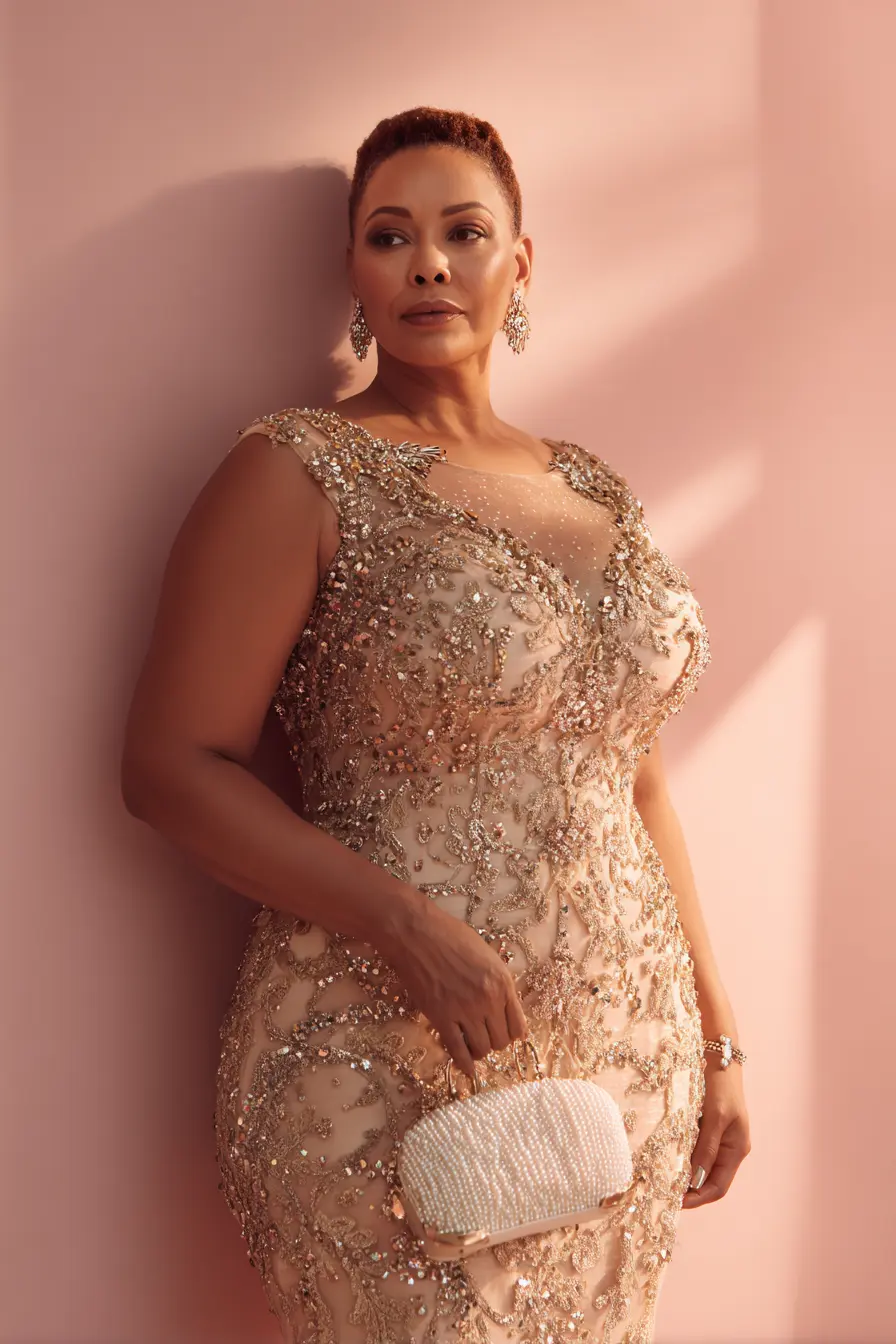 Champagne Beaded Sheath Dress for Fall Weddings