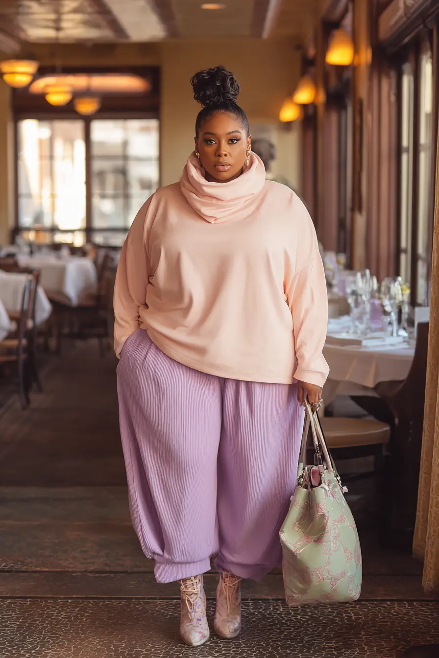 Cowl Neck Sweater with Relaxed Straight-Leg Pants