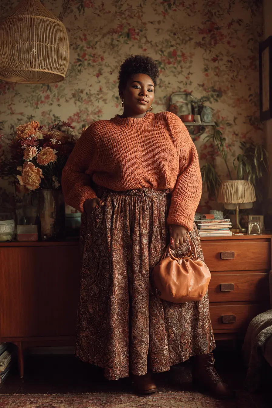Paisley Skirt with Chunky Sweater