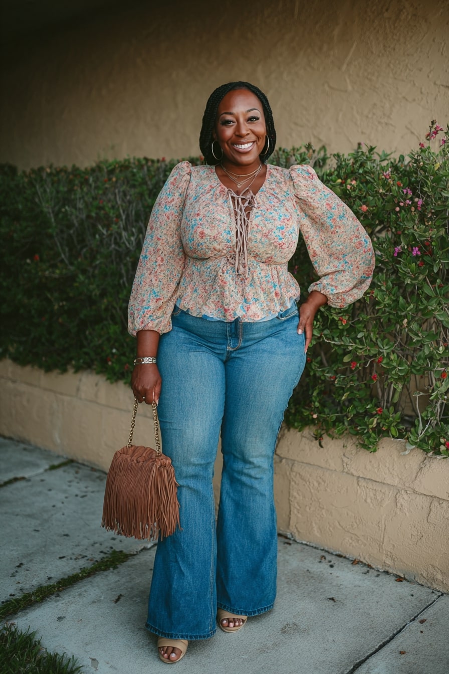 Lace-Up Peasant Blouse + Vintage Flare Jeans