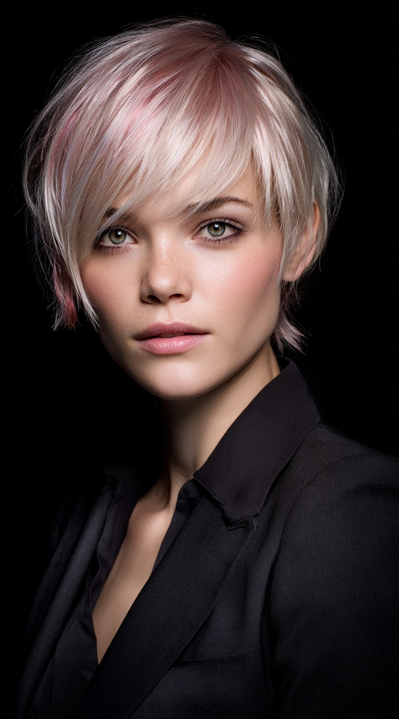Edgy Blonde Bob with Subtle Pink Hues