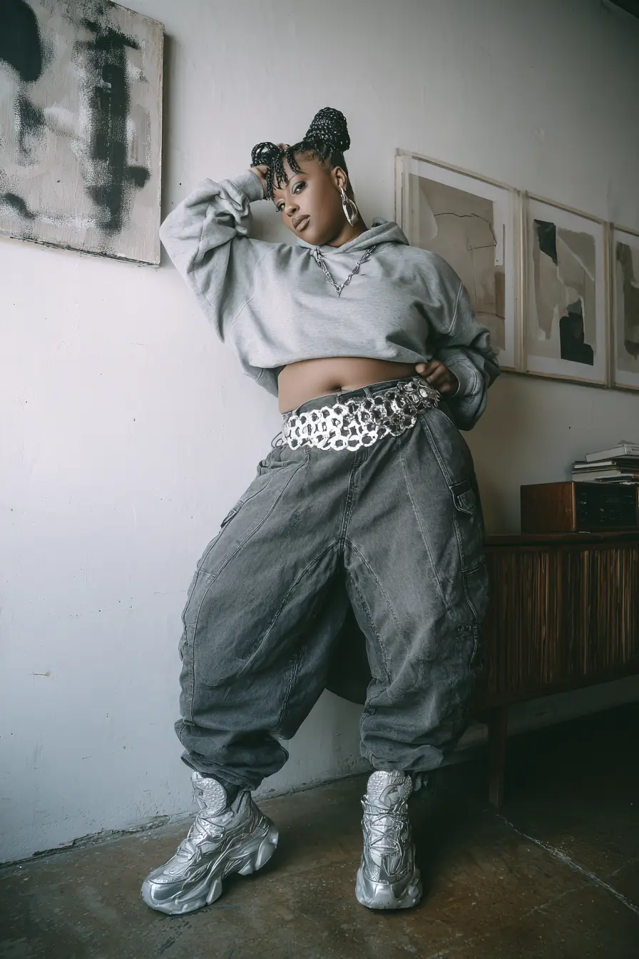 Cropped Hoodie and Baggy Jeans 90s Street Edge