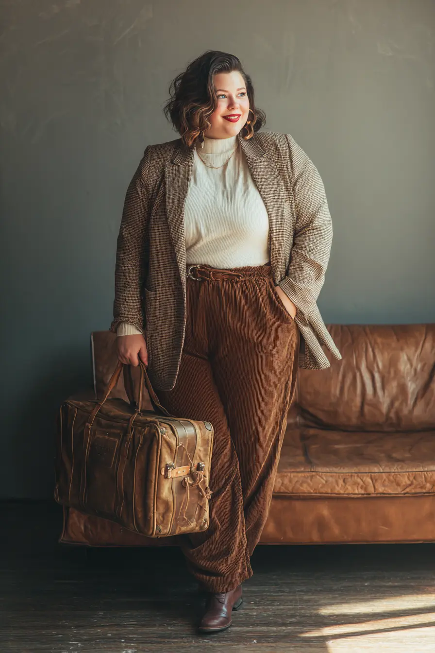 Brown Corduroy Blazer with Cozy Winter Layers