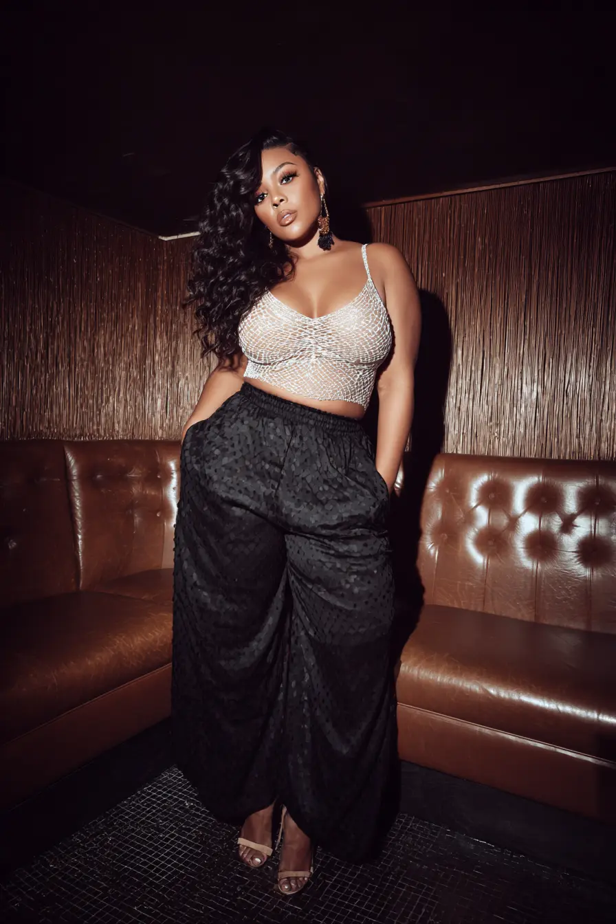 Sparkling Sheer Top with Wide-Leg Pants