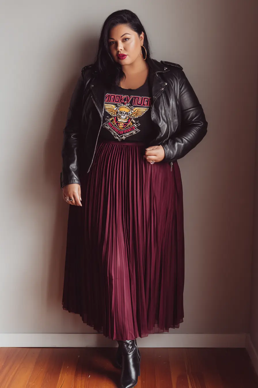 Band Tee with Pleated Skirt Witch Vibe