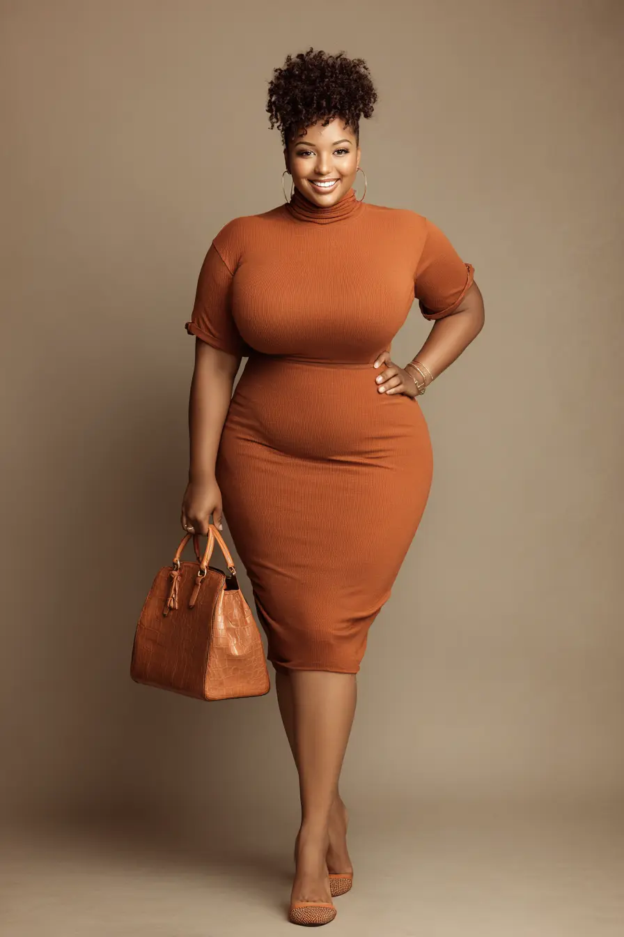 Rust Orange Knit Midi Dress for Fall Weddings