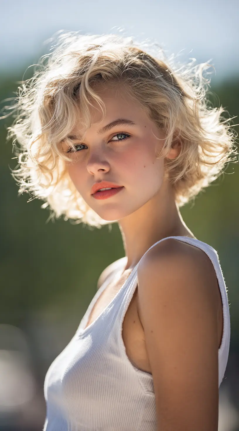 Sandy Blonde Curly French Bob