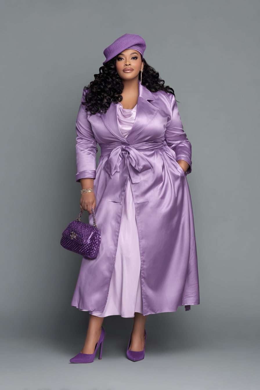 Satin Trench Dress + Monochrome Lavender Accents