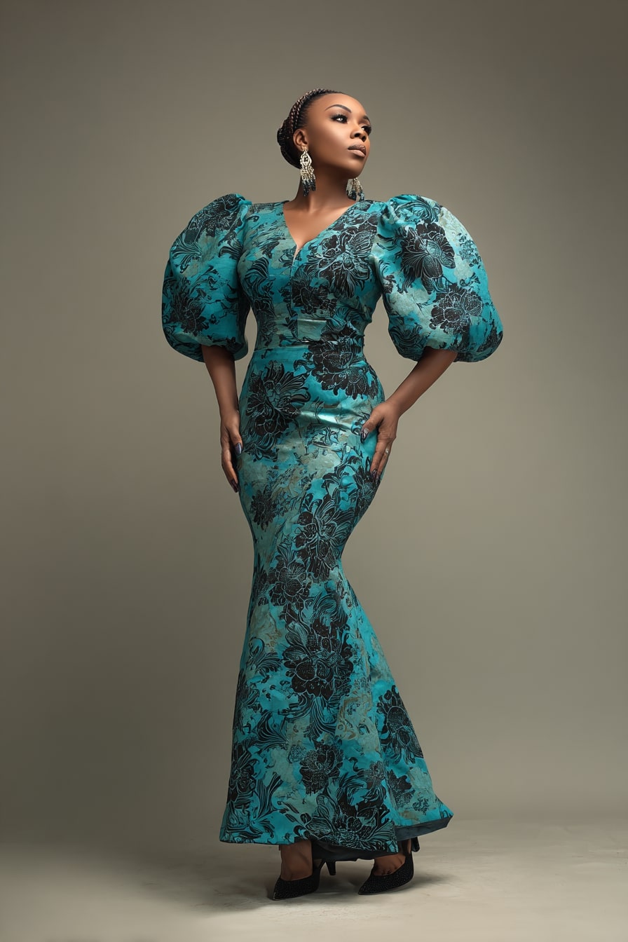 Puff-Sleeve Ankara Gown + Fitted Mermaid Silhouette