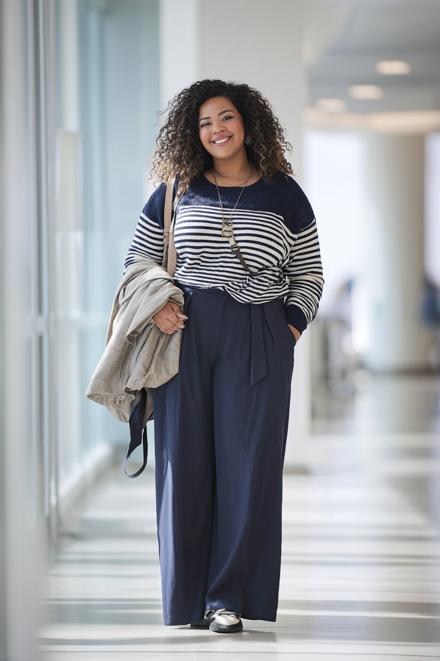 triped Sweater with Wide-Leg Pants