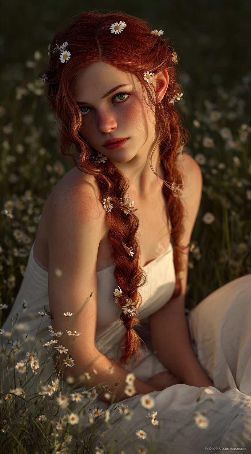Whimsical Twisted Side Braids with Daisies