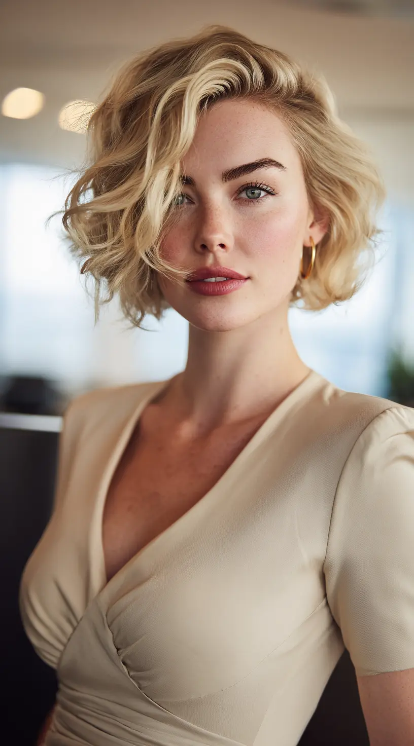 Golden Blonde Curly French Bob