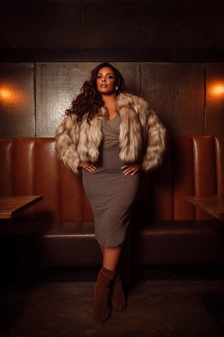 Faux Fur Glam with Bodycon Dress