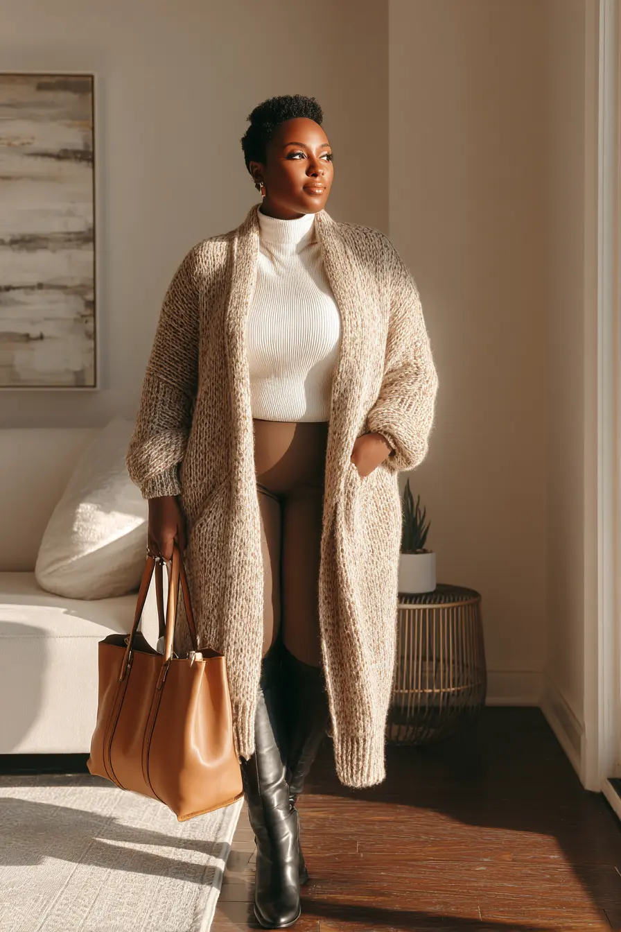 Long Cardigan Coat with Turtleneck