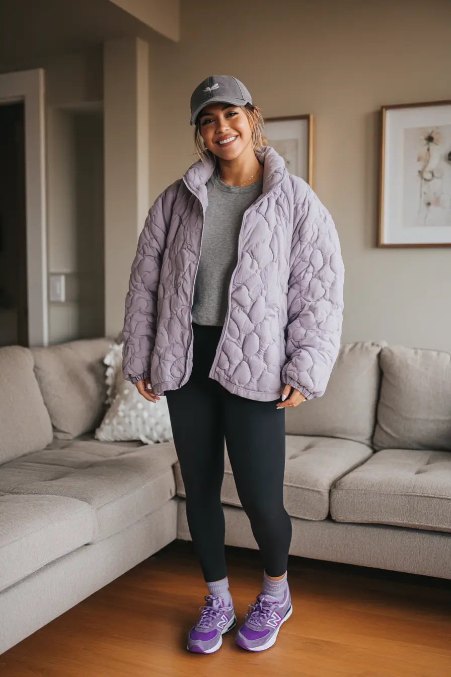 Purple Quilted Jacket with Sporty Winter Vibes